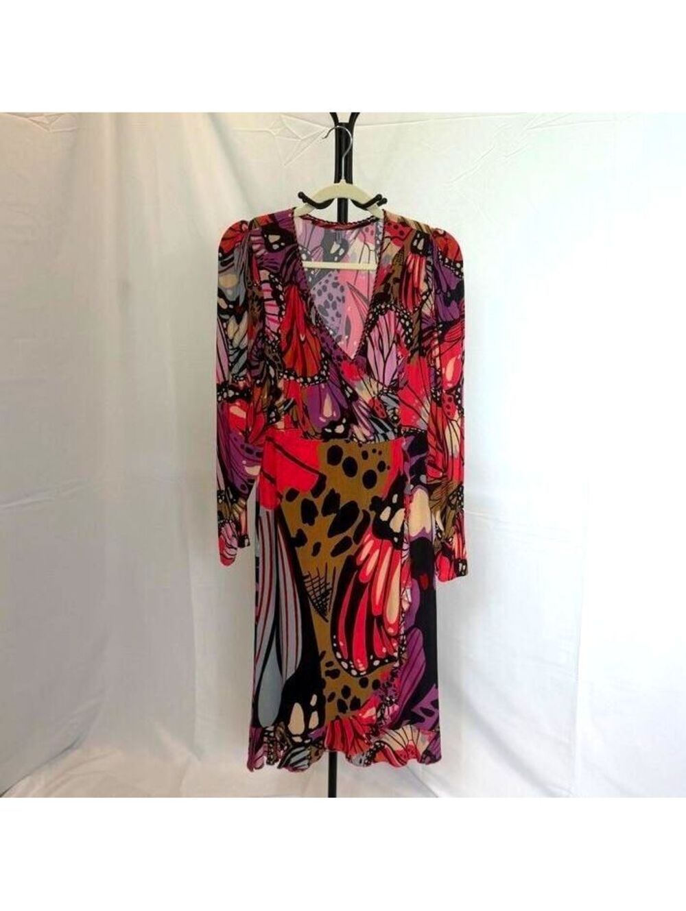 Anthropologie Bl^nk Midi Wrap Dress Multicolor Monarch Butterfly Size M